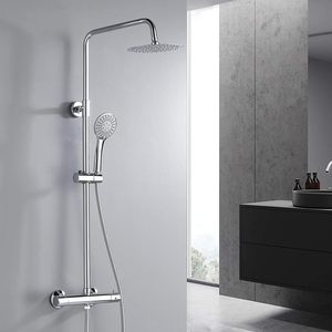 Mitigeur <span class=keywords><strong>thermostatique</strong></span> carré de douche de pommeau de douche d'acier inoxydable deux, ensemble <span class=keywords><strong>thermostatique</strong></span> de douche de pluie de Chrome - Product Image 2