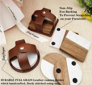 Miếng Lót Ly Tròn Đựng Đồ Uống Nhỏ Bằng Gỗ Thông Và Đá Cẩm Thạch Tự Nhiên 70Mm Có Giá Đỡ - Product Image 6