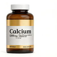 Complément de Calcium 1200 mg et Vitamine D3 1000 UI pour la Santé Osseuse, Gélules Sans Gluten, 2 par Jour, 120 Comprimés, Prise en Charge OEM/ODM