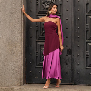 Primavera/Verano mujeres temperamento color contraste patchwork tubo Top vestido - Product Image 2