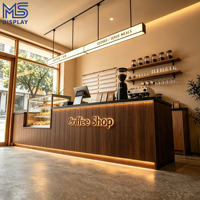 Meubles de café commerciaux, comptoir de bar à café personnalisé avec logo LED et évier de travail