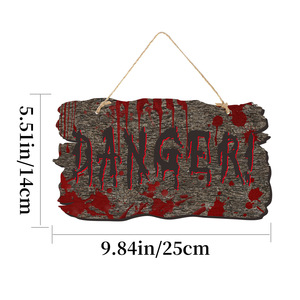 Panneaux d'avertissement en <span class=keywords><strong>bois</strong></span> sanglants pour Halloween, panneaux suspendus effrayants pour portes avec messages de danger, « Retournez-vous », « Interdiction d'entrée », « Aide pour la décoration de maison hantée » - Product Image 6