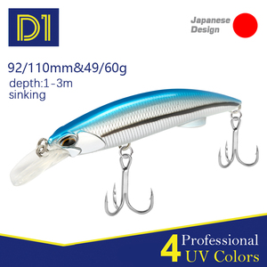 Leurre Minnow D1 92mm 49g/110mm 60g de haute qualité, coulant, en ABS rigide, appât artificiel, wobblers de pêche, longue portée, leurre Minnow - Product Image 1