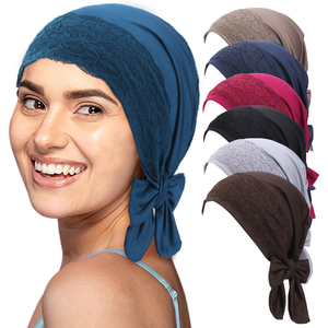 Copricapo in Tessuto Delicato sulla Pelle, Turbante alla Moda per Ragazze, Sciarpa in Modal con Pizzo, Cappello da <span class=keywords><strong>Donna</strong></span> con Nastro - Product Image 2