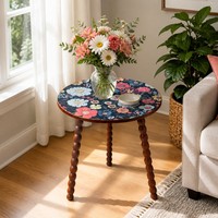 Table d'appoint ronde torsadée en bois massif avec motif mandala, pieds en spirale, style nordique européen, détachable