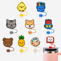 Capuchon de paille en silicone personnalisé, motif dessin animé mignon, avec boucle anti-perte et cache-poussière, pour gobelet, cadeau pour enfants et fêtes