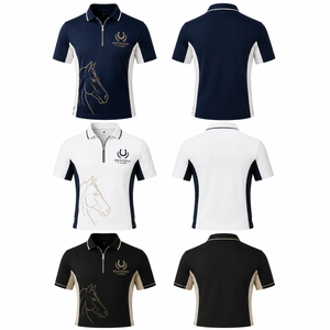 Chemises de polo d'équitation pour hommes et femmes, manches courtes, quart de zip, logo personnalisé, uniforme d'équipe - Product Image 2