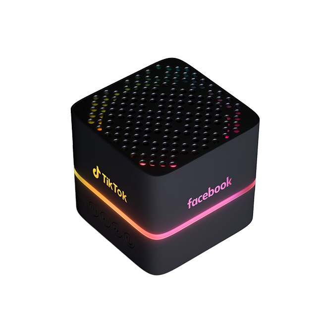 Custom LED Logo Mini Cube Portable Wireless Speaker IPX4 Waterproof HiFi RGB Lighting for Outdoor Computer & Mobile Phone Use