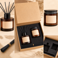 Diffuseur de parfum en verre ambré et bougie parfumée en cire de soja, coffret cadeau avec boîte pour la décoration de la maison à Noël et du Nouvel An