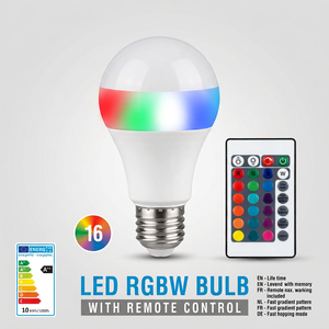 Bombilla LED RGB de Colores, 15W, A70, Base E27, Carcasa de Plástico, Temperatura de Color Gradualmente Variable, Control Remoto, Regulable, CRI 80, en Caja - Product Image 1