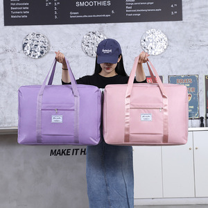 กระเป๋าจัดเก็บเสื้อผ้าสำหรับเดินทาง ผ้าอ๊อกซ์ฟอร์ด ขนาดใหญ่ สีชมพู รูปทรงสี่เหลี่ยมผืนผ้า สีพื้น สำหรับการเดินทางพักผ่อน - Product Image 4