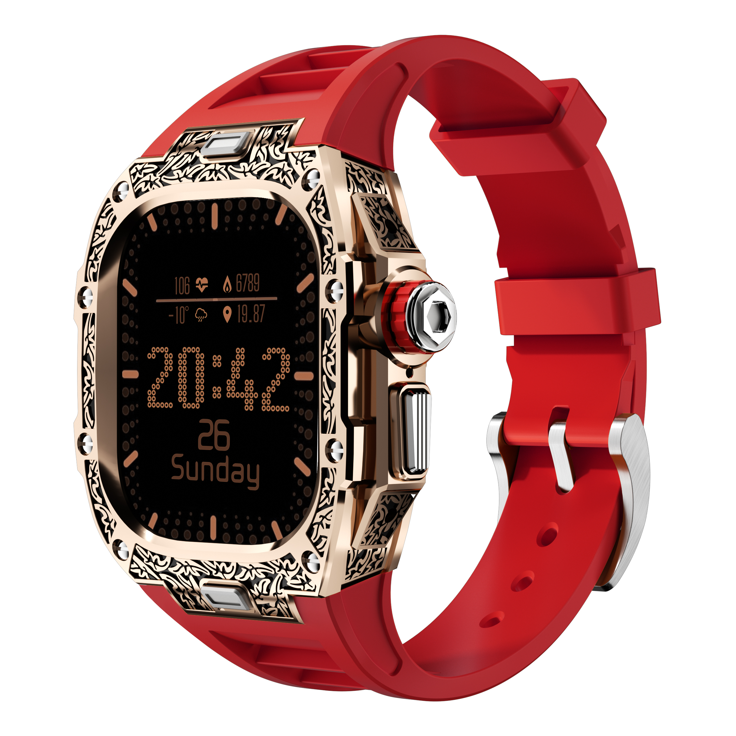 Rose Watch case+red strap
