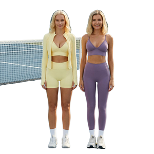 EnovStars Solid Seamless Women's 4-Piece Activewear Set Sports Bra <b>Crop</b> Jacket Shorts Leggings Custom Private Label <b>Top</b> - Product Image 2