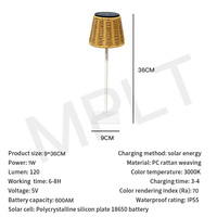 Lampe solaire d'extérieur pour jardin, étanche, en osier, lampe de table solaire pour patio, balcon, alimentée par énergie solaire, port de charge USB, design moderne