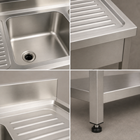 Évier double en acier inoxydable 304 pour cuisine professionnelle, revêtement autonettoyant, finition brossée mate, égouttoir coulissant simple