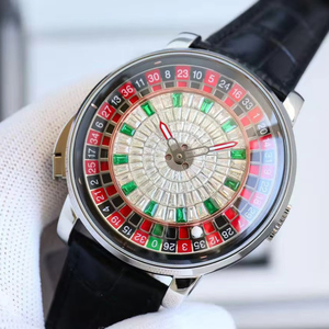 Reloj Mecánico de Diseño Premium con Diseño de Ruleta para Hombre, Esfera con Incrustaciones de Cristal, Correa de Cuero Negra, Reloj de Pulsera de Lujo - Product Image 3