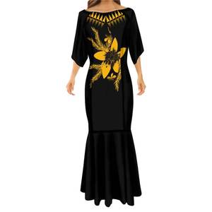 Vestidos de Noche elegantes para mujer, vestidos formales de cola de sirena, de cola de pez, estilo Tribal polinesiano dorado, con patrones, venta al por mayor - Product Image 3