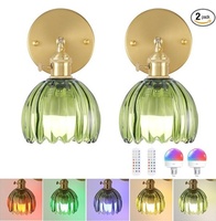 Applique murale LED d'intérieur transfrontalière, corps en fer, abat-jour en verre nervuré motif tulipe verte, idéale pour coiffeuse, salle de bain, couloir