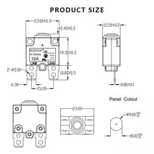 32V 50V DC Kuoyuh 15 시리즈 15A 플라스틱 너트 재설정 가능한 열 모터 보호 회로 차단기 과부하 보호 스위치 - Product Image 2