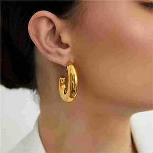 Stainless Steel Half <b>Circle</b> Stud Earrings 18K Gold Plated C Shape Geometric Fashion Earrings For Women - Product Image 3