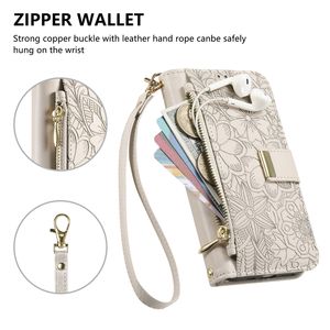 Elegante Funda Cartera de Cuero PU con Estampado Floral, Bolsillo con Cremallera, Ranuras para Tarjetas, Función de Soporte y Tapa Abatible para iPhone 17/16/15/14 Pro Max - Product Image 4