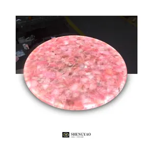 प्राकृतिक बैकलिट पारभासी गुलाबी क्रिस्टल स्टोन गोल मेज शीर्ष गुलाब क्वार्ट्ज काउंटरटॉप