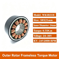 Moteur à couple sans cadre WK5821H 24-36V 0.73Nm 2000RPM à arbre creux pour articulation robotique, cardan, équipement médical et dispositifs de systèmes