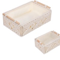 2 paniers de rangement rectangulaires en tricot de style bohème avec fleurs pour le salon
