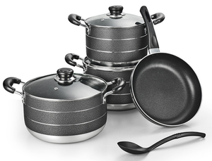 ชุดเครื่องครัวอลูมิเนียมอัลลอย8ชิ้น20 + 22 + 24ซม. หม้อ + กะทะ24ซม. + ช้อนไนลอนไม่ติด - Product Image 3