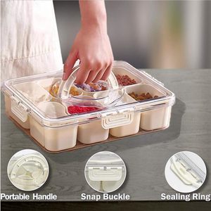 8 Compartments Divided Serving Tray <b>Lid</b> Handle Injection-Molded <b>Plastic</b> Rectangle Portable Snack Box <b>Containers</b> Veggie Tray - Product Image 2