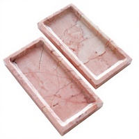 Plateau rectangulaire moderne en marbre de calcite rose crème, étanche et durable, pour rangement de bijoux, bagues, ou comme assiette à collation, pour table, chambre et salle de bain