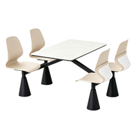 Ensemble de table à manger commerciale en plastique facile à nettoyer avec plateau blanc et chaises bleues pour hôpital et salle de pause