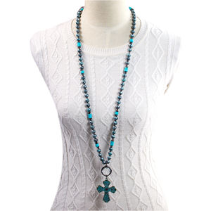 אופנה בוהמי שבטי תכשיטי חוט ציור ארוך מסוקס נשים צלב תליון שרשרת נבאחו פנינה שרשרת - Product Image 6