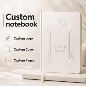 LABON Diario delle Affermazioni per la Chiarezza Mentale in Pelle Vegana Bianca Lucida, Tracker delle Abitudini Quotidiane, Planner Mensile, Quaderno con Logo Personalizzato - Product Image 1