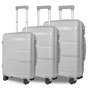 Set di 3 pezzi in materiale PP resistente di alta qualità personalizzato bianco con valigia trolley per bagagli con cerniera espandibile