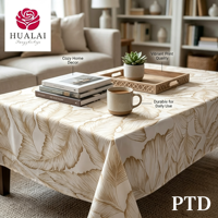 Nappe en polyester texturé HuaLai White Leaf pour hôtel, banquet, fête, décoration, résistante aux plis, vente en gros