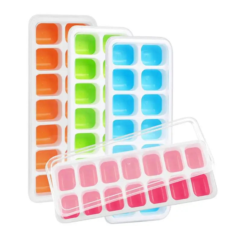 Großhandel Custom Easy Release Kreative wieder verwendbare Form BPA Free 14 Löcher Mini Silikon Eiswürfel schale mit abnehmbarem Deckel