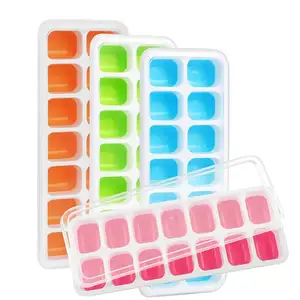 Mini bandeja de gelo de silicone, atacado, fácil liberação, criativo, reutilizável, sem bpa, 14 furos, com tampa removível