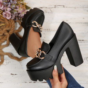 QuiteS grande <span class=keywords><strong>taille</strong></span> nouveau 2026 talon haut épais bouton fermeture chaussures talon épais décontracté automne <span class=keywords><strong>chaussure</strong></span> pour les femmes - Product Image 3
