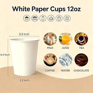 แก้วกาแฟกระดาษแบบใช้แล้วทิ้ง 300 ใบ ขนาด 12 ออนซ์ สีขาว สำหรับกาแฟร้อน ดีไซน์หนาพิเศษ เหมาะสำหรับร้านกาแฟ บิสโทร และงานปาร์ตี้ - Product Image 4