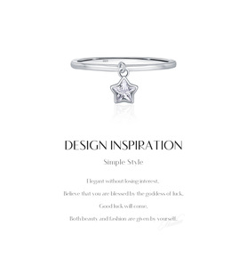 Anillo de Plata de Ley S925 con Estrella y Cristal de Estrás, Estilo Minimalista para Uso Diario, Joyería Fina Unisex - Product Image 3