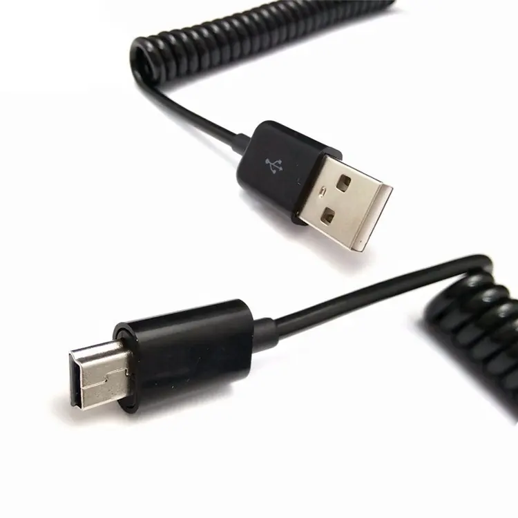 OEM ODM 1M 2M 3M dados carregamento espiral enrolado Mini B USB carregador cabo