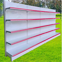 Hochwertiges Supermarkt-Displayregal Leichtes Holz-Stahl-Equipment Guter Preis Laden-Aufbewahrung Metallregal Halterung LED-Beleuchtung