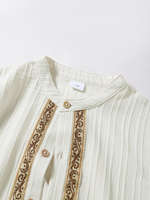 Ensemble de vêtements pour jeunes de 2 pièces, style national pour garçon, costume à manches courtes avec chemise et short 100% coton