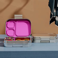 Boîte à lunch en acier inoxydable pour enfant, boîte à lunch en métal à 3 compartiments sans BPA, boîte à lunch scolaire pour enfant, passe au lave-vaisselle