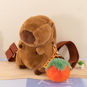 Mochila de <span class=keywords><strong>Peluche</strong></span> de Capibara con Cierre de Cremallera, Diseño Único y Moderno, Color Naranja, Juguetes de <span class=keywords><strong>Peluche</strong></span>, Regalos Populares - Product Image 3
