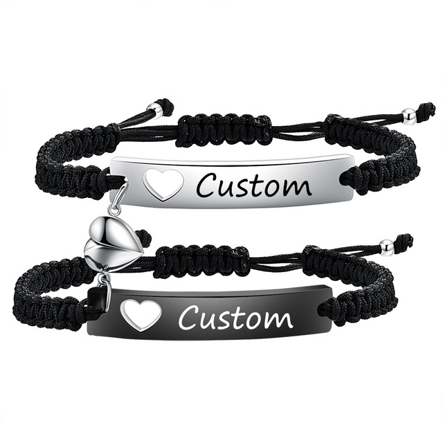 Zhongzhe Couple Personality Wave Bracelet Engrave Name Date Valentine's Day Gift Fashion Love Hollow Magnetic Couple Bracelet
