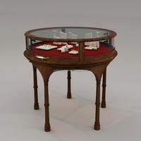 Vitrine à bijoux ronde vintage en bois, table de présentation circulaire en verre avec revêtement en velours rouge pour boutiques de luxe