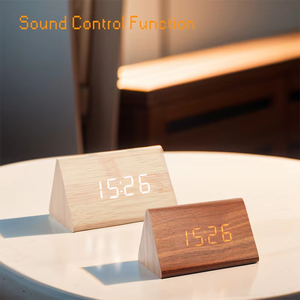 Wholesale Modern Wooden LED Alarm Clock <b>Triangle</b> Multifunction Thermometer Calendar for Bedroom Sound & <b>Light</b> Control - Product Image 6