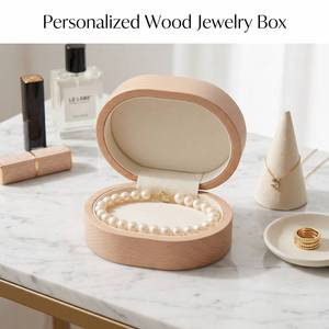 กล่องใส่เครื่องประดับไม้ทรงสี่เหลี่ยมผืนผ้า WeWood ปรับแต่งได้ ฝาปิดแม่เหล็ก ภายในบุผ้ากำมะหยี่สีน้ำตาล สำหรับเก็บสร้อยคอ บรรจุภัณฑ์ของขวัญ - Product Image 5